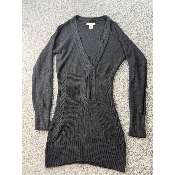 Arden B. Tops - Arden B Womens Metallic Charcoal Grey Cable Knit V-Neck Tunic Sweater Large